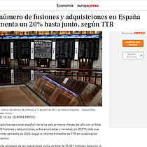 El nmero de fusiones y adquisiciones en Espaa aumenta un 20% hasta junio, segn TTR